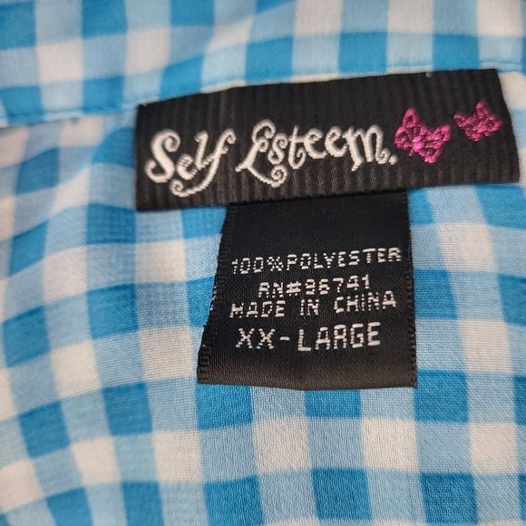 Self Esteem juniors blue white gingham plaid button front tie front top XXL - Picture 10 of 10
